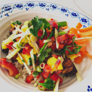 Mango tofu rice bowl